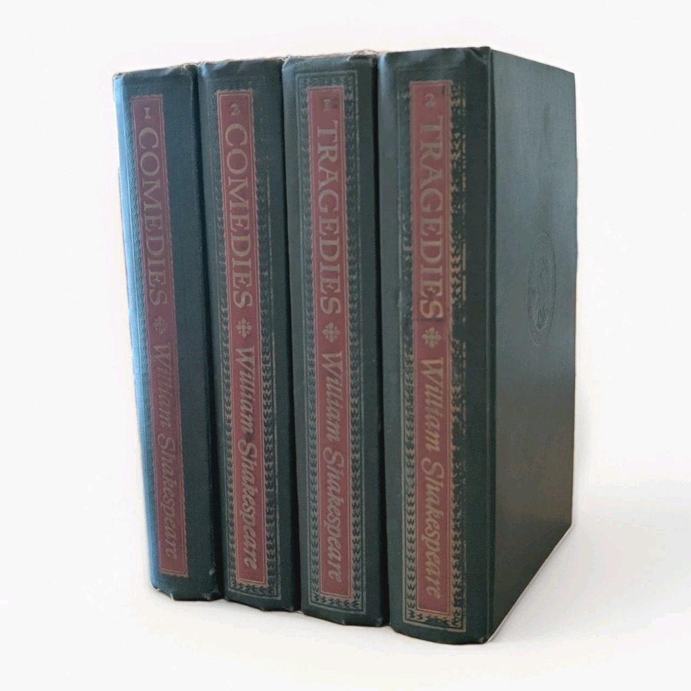 Vintage Green Red Worn Shakespeare Books 1944 The Comedies Tragedies Lot of 4